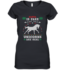 Santa Is Fake Unicorns Are Real Cute Ugly Christmas Sweater Women's V-Neck T-Shirt Women's V-Neck T-Shirt - FordPhuMy