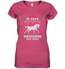 Santa Is Fake Unicorns Are Real Cute Ugly Christmas Sweater Women's V-Neck T-Shirt Women's V-Neck T-Shirt - FordPhuMy