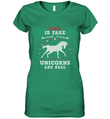 Santa Is Fake Unicorns Are Real Cute Ugly Christmas Sweater Women's V-Neck T-Shirt Women's V-Neck T-Shirt - FordPhuMy