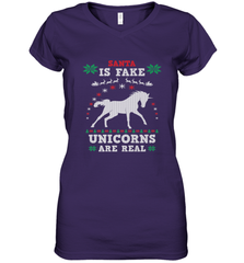 Santa Is Fake Unicorns Are Real Cute Ugly Christmas Sweater Women's V-Neck T-Shirt Women's V-Neck T-Shirt - FordPhuMy