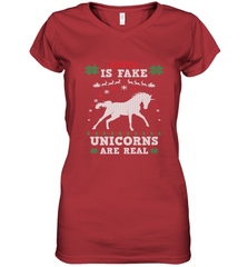 Santa Is Fake Unicorns Are Real Cute Ugly Christmas Sweater Women's V-Neck T-Shirt Women's V-Neck T-Shirt - FordPhuMy