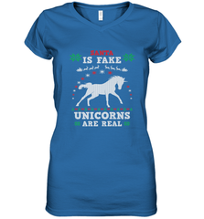 Santa Is Fake Unicorns Are Real Cute Ugly Christmas Sweater Women's V-Neck T-Shirt Women's V-Neck T-Shirt - FordPhuMy