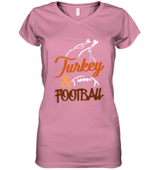 Turkey And Football Thanksgiving Day Football Fan Holiday Women's V-Neck T-Shirt Women's V-Neck T-Shirt - FordPhuMy