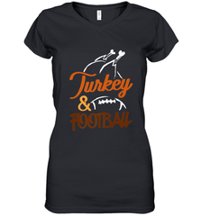 Turkey And Football Thanksgiving Day Football Fan Holiday Women's V-Neck T-Shirt Women's V-Neck T-Shirt - FordPhuMy