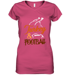 Turkey And Football Thanksgiving Day Football Fan Holiday Women's V-Neck T-Shirt Women's V-Neck T-Shirt - FordPhuMy