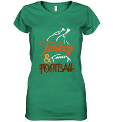 Turkey And Football Thanksgiving Day Football Fan Holiday Women's V-Neck T-Shirt Women's V-Neck T-Shirt - FordPhuMy