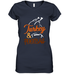 Turkey And Football Thanksgiving Day Football Fan Holiday Women's V-Neck T-Shirt Women's V-Neck T-Shirt - FordPhuMy