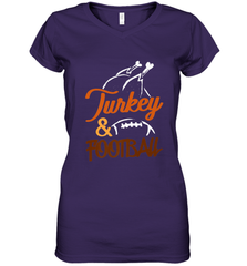 Turkey And Football Thanksgiving Day Football Fan Holiday Women's V-Neck T-Shirt Women's V-Neck T-Shirt - FordPhuMy