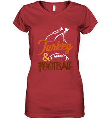 Turkey And Football Thanksgiving Day Football Fan Holiday Women's V-Neck T-Shirt Women's V-Neck T-Shirt - FordPhuMy