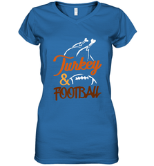 Turkey And Football Thanksgiving Day Football Fan Holiday Women's V-Neck T-Shirt Women's V-Neck T-Shirt - FordPhuMy