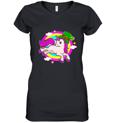 Irish Leprechaun Unicorn Cute St Patricks Day Ireland Women's V-Neck T-Shirt Women's V-Neck T-Shirt / Black / S Women's V-Neck T-Shirt - FordPhuMy