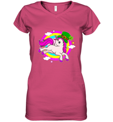 Irish Leprechaun Unicorn Cute St Patricks Day Ireland Women's V-Neck T-Shirt Women's V-Neck T-Shirt - FordPhuMy
