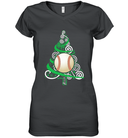 Christmas Tree Funny Cool Baseball Christmas Gifts Sports Women's V-Neck T-Shirt Women's V-Neck T-Shirt / Black / S Women's V-Neck T-Shirt - FordPhuMy