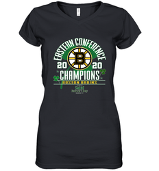 NHL ST PATRICK'S DAY Boston Bruins Fanatics 2020 Eastern Conference Champions Defensive Zone Women's V-Neck T-Shirt