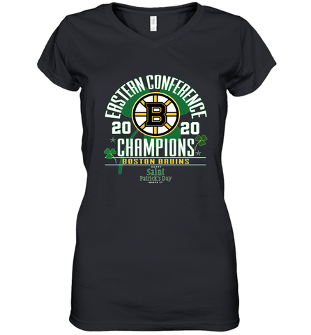 NHL ST PATRICK'S DAY Boston Bruins Fanatics 2020 Eastern Conference Champions Defensive Zone Women's V-Neck T-Shirt Women's V-Neck T-Shirt / Black / S Women's V-Neck T-Shirt - FordPhuMy