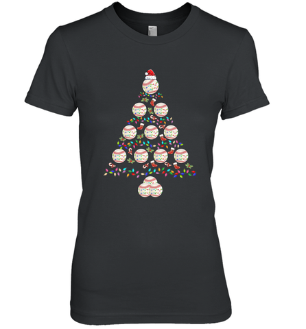 Baseball Balls Christmas Tree lights Xmas Gift Holiday Women's Premium T-Shirt Women's Premium T-Shirt / Black / XS Women's Premium T-Shirt - FordPhuMy