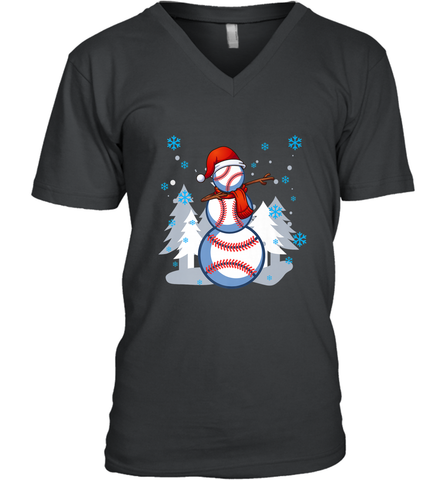 DABBING BASEBALL SNOWMAN _ Christmas Funny Men's V-Neck Men's V-Neck / Black / S Men's V-Neck - FordPhuMy