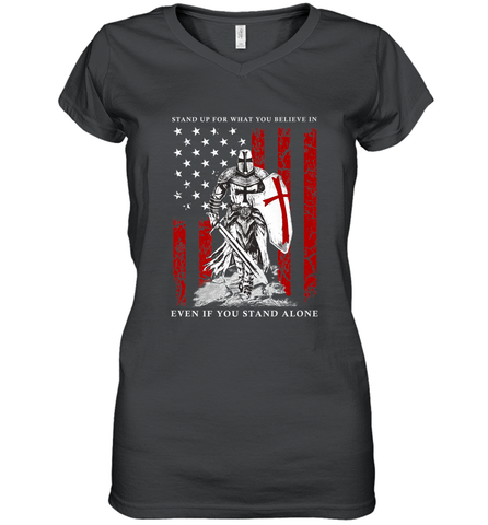 Knight Templar American Flag Women's V-Neck T-Shirt Women's V-Neck T-Shirt / Black / S Women's V-Neck T-Shirt - FordPhuMy