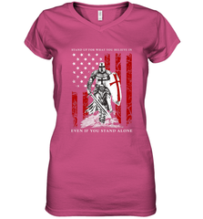 Knight Templar American Flag Women's V-Neck T-Shirt Women's V-Neck T-Shirt - FordPhuMy