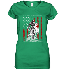 Knight Templar American Flag Women's V-Neck T-Shirt Women's V-Neck T-Shirt - FordPhuMy