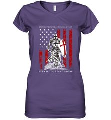 Knight Templar American Flag Women's V-Neck T-Shirt Women's V-Neck T-Shirt - FordPhuMy