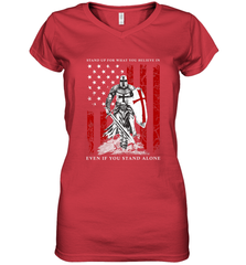 Knight Templar American Flag Women's V-Neck T-Shirt Women's V-Neck T-Shirt - FordPhuMy