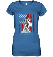 Knight Templar American Flag Women's V-Neck T-Shirt Women's V-Neck T-Shirt - FordPhuMy