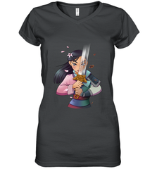 Disney Mulan Anime Half Girl Half Warrior Women's V-Neck T-Shirt Women's V-Neck T-Shirt - FordPhuMy