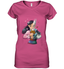 Disney Mulan Anime Half Girl Half Warrior Women's V-Neck T-Shirt Women's V-Neck T-Shirt - FordPhuMy