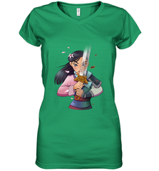 Disney Mulan Anime Half Girl Half Warrior Women's V-Neck T-Shirt Women's V-Neck T-Shirt - FordPhuMy