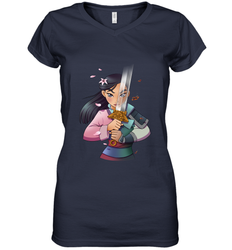 Disney Mulan Anime Half Girl Half Warrior Women's V-Neck T-Shirt