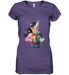 Disney Mulan Anime Half Girl Half Warrior Women's V-Neck T-Shirt Women's V-Neck T-Shirt - FordPhuMy