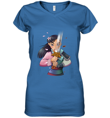 Disney Mulan Anime Half Girl Half Warrior Women's V-Neck T-Shirt Women's V-Neck T-Shirt - FordPhuMy