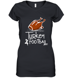 Turkey And Football Thanksgiving Day Football Fan Holiday Gift Women's V-Neck T-Shirt