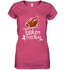 Turkey And Football Thanksgiving Day Football Fan Holiday Gift Women's V-Neck T-Shirt Women's V-Neck T-Shirt - FordPhuMy