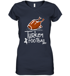 Turkey And Football Thanksgiving Day Football Fan Holiday Gift Women's V-Neck T-Shirt