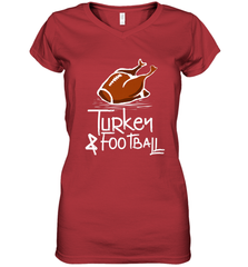 Turkey And Football Thanksgiving Day Football Fan Holiday Gift Women's V-Neck T-Shirt Women's V-Neck T-Shirt - FordPhuMy
