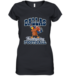Dallas Thanksgiving Day Funny Turkey Playing Texas Football Premium T Shirt Women's V-Neck T-Shirt