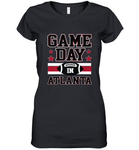 NFL Atlanta Game Day Football Home Team Colors Women Girl Gift Women's V-Neck T-Shirt Women's V-Neck T-Shirt / Black / S Women's V-Neck T-Shirt - FordPhuMy