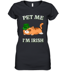 Pet Me I'm Irish Funny Cat Lover St. Patrick's Day Women's V-Neck T-Shirt