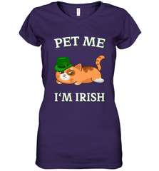 Pet Me I'm Irish Funny Cat Lover St. Patrick's Day Women's V-Neck T-Shirt Women's V-Neck T-Shirt - FordPhuMy