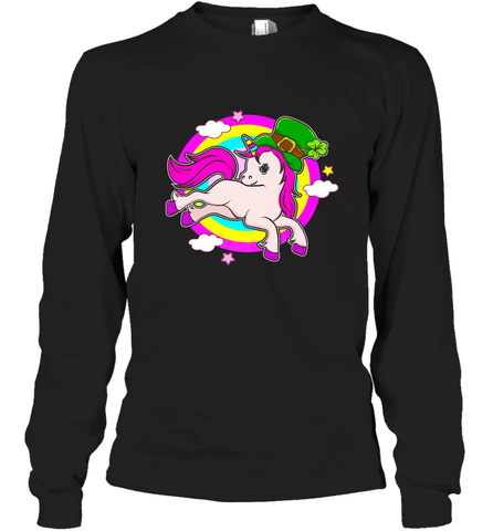 Irish Leprechaun Unicorn Cute St Patricks Day Ireland Long Sleeve T-Shirt Long Sleeve T-Shirt / Black / S Long Sleeve T-Shirt - FordPhuMy