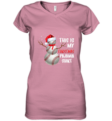 Baseball Snowman Christmas This is my Christmas Pajama Women's V-Neck T-Shirt Women's V-Neck T-Shirt - FordPhuMy