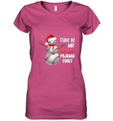Baseball Snowman Christmas This is my Christmas Pajama Women's V-Neck T-Shirt Women's V-Neck T-Shirt - FordPhuMy