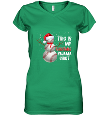 Baseball Snowman Christmas This is my Christmas Pajama Women's V-Neck T-Shirt Women's V-Neck T-Shirt - FordPhuMy