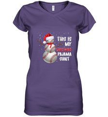 Baseball Snowman Christmas This is my Christmas Pajama Women's V-Neck T-Shirt Women's V-Neck T-Shirt - FordPhuMy