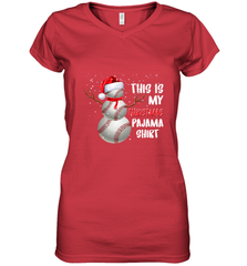 Baseball Snowman Christmas This is my Christmas Pajama Women's V-Neck T-Shirt Women's V-Neck T-Shirt - FordPhuMy