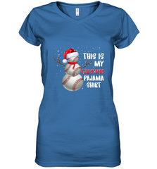 Baseball Snowman Christmas This is my Christmas Pajama Women's V-Neck T-Shirt Women's V-Neck T-Shirt - FordPhuMy