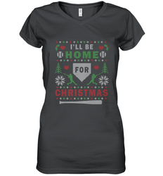 Premium Baseball Ugly Christmas Sweater Pattern Women's V-Neck T-Shirt