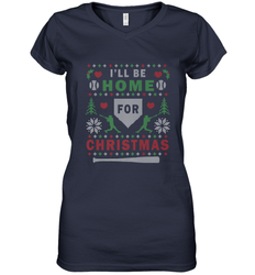 Premium Baseball Ugly Christmas Sweater Pattern Women's V-Neck T-Shirt